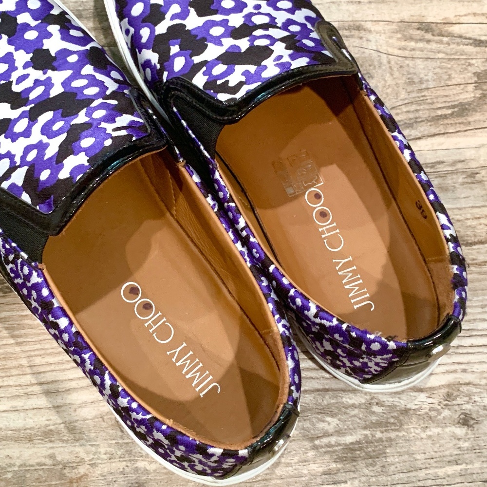Jimmy Choo Demi Violet Floral Printed Jacquard Slip On Sneakers - Picture 6 of 14
